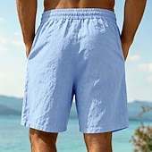 abordables Vacances-Homme Shorts Shorts en Lin Shorts d'été Shorts de plage Cordon de serrage Taille Élastique Uni Confort Respirant Longueur Genou Quotidien Extérieur Fête Vacances Mode Noir Blanche Non Elastique