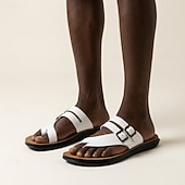 voordelige Vakantiesandalen-Witte heren slippers met dubbele gesp, casual zomerschoenen, comfortabele sandalen voor strand, resort en vakantie.
