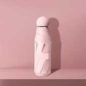 billige Paraplyer-Sammenleggbar kapselparaply med seks ribber, svart, UV-bestandig, ultralett, egnet for både regn og solskinn, UPF50-tilbud, for daglig pendling, shopping, korte turer, reise, piknik