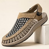economico Sandali casual-mocassini casual da uomo beige intrecciati, traspiranti, leggeri e comodi, ideali per camminare, perfetti per l'estate, per tutti i giorni, i viaggi, la guida e il tempo libero del fine settimana.