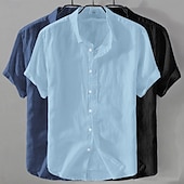 economico Classico-Per uomo Camicia Camicia di lino Camicia Estiva Abbigliamento da spiaggia Camicia con Bottoni Semplice Casuale Spiaggia Nero+Bianco+Grigio Blu navy + blu + bianco Kaki+Verde+Blu navy Blu navy + blu