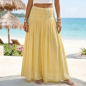 economico Gonne casual-Per donna Gonna da vacanza Bohemien Vintage Moda Etnico Maxi Vita Alta Gonne Semplice Arricciato Patchwork Foratura a caldo Micro-elastico Spiaggia Vacanza Blu Verde mela Marrone rossastro Giallo