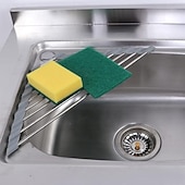 abordables Utensilios de cocina y gadgets-Escurridor de platos sobre el fregadero, enrollable y triangular para esquina de cocina, alfombrilla de escurridor plegable de acero inoxidable (triangular), escurridor de platos para fregadero de