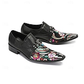 abordables Mocassins en cuir de qualité supérieure-Chaussures habillées pour homme, à boucle, à bout pointu et embout métallique, ornées d'un imprimé floral jaune. Idéales pour les mariages, les banquets, les fêtes, les bals de fin d'année, les événements de mode et les soirées élégantes.