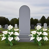 billige Kunstig blomst-2 stk. kunstige blomster til kirkegården til minnedagen, store, vedlikeholdsfrie gravsteinsdekorasjoner, egnet for alle årstider, ideelle for utendørs kirkegårder, minnehaller hjemme, gravsteder