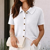 economico Bluse Semplici-Per donna Camicia Camicia a nido d'ape Camicia casual Camicia con Bottoni Bottoni Tinta unica Semplice Vacanza Moda Quotidiano Manica Corta Collo ripiegato Top Regolari All'aperto Abbigliamento