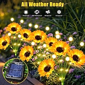  Lot de 4 lampes solaires LED tournesol étanches pour jardin, à piquer, idéales pour décorer allées, pelouses, terrasses et autres espaces extérieurs. Parfaites pour les fêtes, les anniversaires et