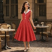 お買い得  ドレス-1950年代風 レトリ／ヴィンテージ ロカビリー 正午 ドレス ノー・スリーブ 水玉 仮装 女性用 マスカレード パーティー カジュアル／普段着 成人 ドレス 春夏