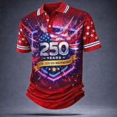 economico Polo Patriottico 250-4 luglio 2026 250° Per uomo Bandiera Americana Polo Manica Corta Magliette polo Camicie con Colletto Casual All'aperto Athleisure Bottoni Primavera &amp; Estate Blu Rosso Grigio
