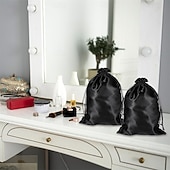 abordables Verktøy og tilbehør-10Pcs Wig Bags with Satin Drawstring, Black Silk Hair Storage Bags for Multiple Wigs, Bundles, Extensions