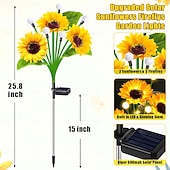  Lot de 4 lampes solaires LED tournesol étanches pour jardin, à piquer, idéales pour décorer allées, pelouses, terrasses et autres espaces extérieurs. Parfaites pour les fêtes, les anniversaires et