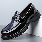 billiga Loafers-Herr svarta röda lackloafers slip-on metallbitar med grov sula lyxiga formella skor för bröllop, banketter, fester, bal och iögonfallande aftonkläder