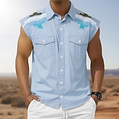 cheap Men's Western Shirts-Men's Geometric Pattern Vintage Ethnic Western Shirt Cowboy Shirt Sleeveless Shirt Sleeveless Western Style Outdoor Work Causal Summer Spring Turndown 3D Print Button Up Shirts Blue Khaki Gray