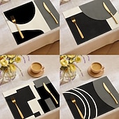 Недорогие Плацент и подставки и тривочки-Черно-белая геометрическая салфетка под тарелку, прямоугольная, из 100% полиэстера, с абстрактным геометрическим узором, можно стирать в машине, термостойкая.