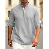 preiswerte Lässiges Henley-T-Shirt-Herren T Shirt Waffel-Henley-Hemd Henley Hemd Langarmshirt Langarm Henley Sommer Frühling Einfach Mode Streetwear Freizeit Knöpfe Lässig Täglich Urlaub Blau Schwarz Weiß Top T-Shirt für Herren