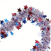  66 stop (20,2 m) vlastenecké dekorace ke 4. červenci, červeno-bílo-modré girlandy s kovovým pozlátkem, girlandy na 4. července pro domácí stromeček, průvod aut, pamětní den, vnitřní a venkovní párty