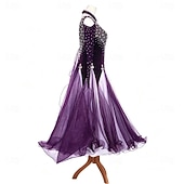 cheap Competition Wear-Ballroom Dance Dress Rhinestone Pleats Splicing Women's Party Training Performance Long Sleeve High Spandex Polyester