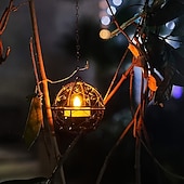 ieftine Lumini de cale și lanterne-Lumânări solare metalice cu sferă de lumină, lumini decorative suspendate din fier forjat, lumini LED solare pentru exterior, lumini pandantive pentru grădină și terasă, potrivite pentru grădini,