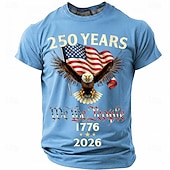  2026年7月4日 250周年 男性用 おかしい Tシャツ 半袖 Tシャツ 3Dプリント クルーネック シャツ ファッション デザイナー シンプル カジュアル 日常 パーティー レイクブルー ブラック ルビーレッド 夏 春 衣類 S M L XL XXL XXXL