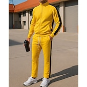 Χαμηλού Κόστους Αθλητικά κοστούμια-Ανδρικά Φόρμα Στολή τρεξίματος Σετ Φόρμας Πλήρες φερμουάρ Συνδυασμός Χρωμάτων Ρούχα σύνολα Φθινόπωρο &amp; Χειμώνας Μαύρο Κίτρινο Για Υπαίθρια Χρήση Ταξίδια Αθλητικά Ζεστό Μακρυμάνικο Αθλητισμός