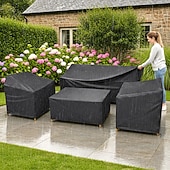 baratos Capa para Móveis de Pátio-Capa impermeável para móveis de exterior, conjunto de 4 peças para sofá, cadeiras de jardim e mesa de centro, resistente ao vento com fivela, preta.