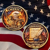 cheap U.S. 250th Anniversary-U.S. Constitution 250th Anniversary Commemorative Coin, 'We The People' Medal, Patriotic Collectible with Quill, American Flags, Liberty &amp; Justice Historical Gift