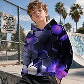 cheap Boy's 3D Vision &amp; Geometry-Boys' 3D Graphic Geometric Hoodie Pullover Long Sleeve 3D Print Summer Spring Sports Fashion Streetwear Kids 4-12 Years Hooded Casual Daily Outdoor Regular Fit