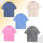  Per uomo Maglietta Camicia 100% cotone lavaggio acido Manica Corta Girocollo Estate Primavera Autunno Semplice Retrò Vintage Casual Stile Vintage Tinto in capo angosciato Casuale Blu Nero Rosa