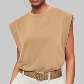 baratos Tanque Simples-Mulheres Camiseta Côr Sólida Clássico Casual Sem Manga Gola Redonda Tops regulares Diário Para Noite Final de semana Preto Branco Vinho Verde Escuro Damasco Verão Primavera