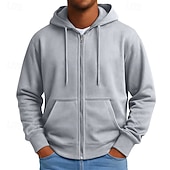 cheap Basic Hoodies-SoftFade™ Men's Hoodie Full Zip Hoodie Blue Black Gray Hooded Plain Zip Up Casual Daily Sports &amp; Outdoor Vintage Cool Sportswear Spring &amp;  Fall Clothing Apparel Hoodies Sweatshirts  Long Sleeve