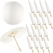 voordelige Paraplu's-Set van 3 witte papieren paraplu's van 60 cm (23,62 inch), klassieke stijl met houten handvat, handmatig te openen, UV-bescherming, ideaal voor bruiloften, fotografie, cosplay en feesten.
