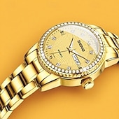 baratos Relógios Quartz-Relógio feminino de luxo, com bisel de diamantes, em aço inoxidável dourado e rosé, elegante e moderno, com janela de dia e data, joia à prova d'água para presentear sua mãe ou esposa.