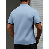 abordables Polo Classique pour Hommes-Homme Polo Texturé Occasionnel Rue Revers Manche Courte Basique Moderne Uni Poids Léger Boutons Été Printemps Coupe Slim Bleu Blanche Beige Polo