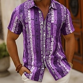 baratos Música e Guitarras-Homens Notas musicais Camisa Social camisa de botão Manga Curta Vintage retrô Diário Festival de Música Verão Primavera Aberto para a Lateral Impressão 3D camisas de colarinho Azul Roxo Laranja Verde