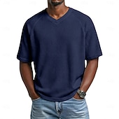 Χαμηλού Κόστους Πλεκτό μπλουζάκι με βάφλα-Άντρες Βάφλα μπλουζάκι Μπλουζάκι μπλουζάκι Κοντομάνικο Λαιμόκοψη V Καλοκαίρι Συμπαγές Χρώμα Μοντέρνα Υψηλής Ποιότητας Καθημερινό Μανίκια Ρεγκλάν Causal Καθημερινά ΕΞΩΤΕΡΙΚΟΥ ΧΩΡΟΥ