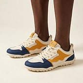 baratos Sapatos Casuais com Cadarço-Tênis casuais masculinos brancos, amarelos e azul-marinho com cadarço, leves, respiráveis e confortáveis para caminhada, ideais para uso diário, viagens, lazer ao ar livre e atividades de fim de semana.