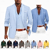  Homens Casaco esportivo Blazer de linho Moda Casual Cor Sólida Blazer de linho Exército verde Preto Azul Moderno Comum 1 Butão