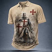 tanie Męska koszulka polo w stylu vintage-Męskie Templariusze Koszulki polo Krótki rękaw Koszulki polo Klapa Codzienny Ulica Athleisure Dzienne zużycie Druk 3D Guziki Oddychająca siateczka Lato Wiosna Czarny Biały Czerwony