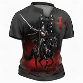 economico Magliette di fede-Maglietta uomo Crusaders Cavaliere che monta a cavallo Croce Tempio Rossa guerriero crociato medievale fantasia maglietta maniche corte stampa all-over