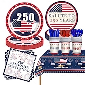  Set di stoviglie usa e getta per la festa del 250° anniversario degli Stati Uniti - rosso, bianco &piatti, tazze e tovaglioli blu &Tovaglia, celebrazione patriottica del giorno dell'indipendenza