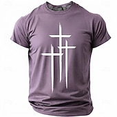 Crosses Faith Bible Christian Three Crosses Men's Minimalist Religious Graphic T Shirt Crew Neck Short Sleeve Inspirational Gift for Him Church Worship Wear Designer Clothing Apparel