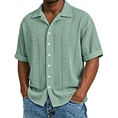 Χαμηλού Κόστους Ανδρικά Smart Casual πουκάμισα-Ανδρικά Πουκάμισο Υφή Πουκάμισο με κουμπιά Πουκάμισο ζακάρ Μαύρο Λευκό Πράσινο Ανοικτό Βαθυγάλαζο Βυσσινί Κοντομάνικο Γεωμετρικό Πέτο Καθημερινά ΕΞΩΤΕΡΙΚΟΥ ΧΩΡΟΥ Ζακάρ Ρούχα Κομψό στυλ street