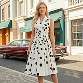 preiswerte Kleider-1950er Retro Vintage Rockabilly Midlänge Kleid Swing-Kleid Ausgestelltes Kleid Kurze Ärmel Einfarbig Tupfen Tailliert und ausgestellt Schaukel V Ausschnitt Kostüm Damen Lässig Party Alltagskleidung