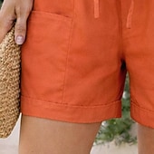 billige Bukser-Dame Shorts Sommershorts Strandshorts Ferie Mote Fritid hverdag Kort Høy Midje Helfarge عادي Snorer Lomme Elastisk midje Komfort Myk Pustende Uelastisk Gateklær Strand Ferie Mørkebrun Grønnblå Svart