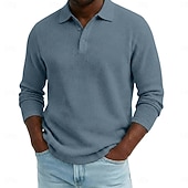 economico Polo classica da uomo-Per uomo Magliette Polo a Nido d'Ape Testurizzato Casuale Streetwear Bavero Manica Lunga Essenziale Moderno Semplice Testurizzato Bottoni Puro Primavera Autunno Tutte le stagioni Vestibilità regolare