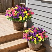cheap Artificial Flower-6 Bundles Artificial Impatiens Flowers for Outdoors, Multicolor Silk Fake Flowers for Spring Summer Decoration, UV Resistant Faux Plants Plastic Bouquet for Home Planter Porch Patio Yard Decor