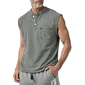economico Canotte da palestra-SoftFade™ Canotta da Uomo Top Canotta Camicia Denim Camicia Acid Wash Maniche Senza Maniche Con Cappuccio Zip Henley Estate Primavera Piana Base Cappuccio Casual Vacanza Strada Viola Top T-Shirt per