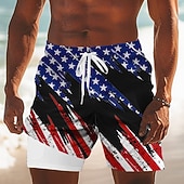  Herren 250. Jahrestag des Unabhängigkeitstages der USA am 4. Juli Amerikanische Flagge Gefütterte Shorts 2 in 1 Badeshorts Badeshorts Mittlere Taille Patriotisch Ferien Seitentaschen Mit