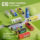 tanie Mini kamery-Mini kamera G10 dla dzieci i nastolatków, cyfrowa kamera wideo 2K HD z obiektywem obrotowym 230° &amp;Ekran TFT, kompaktowa, przenośna kamera do vlogów, modny prezent urodzinowy dla chłopców i dziewcząt z