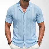 cheap Men's Smart Casual Shirts-Men's Shirt Casual Shirt Button Up Shirt Jacquard Shirt Blue Green Apricot Short Sleeve Plain Cuban Collar Casual Daily Buttons Clothing Apparel Viscose Elegant Fashion Casual